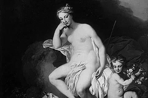 Ausschnitt aus: Christian Wilhelm Ernst Dietrich (1712-1774), Venus als Schäferin, Öl auf Buchenholz, 38 x 30 cm (nach Kat. 1880), Gal.-Nr. 2130