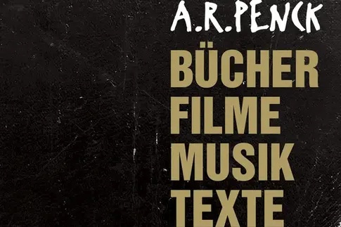 Ein Ausstellungsplakat "Bücher, Filme, Musik, texte"